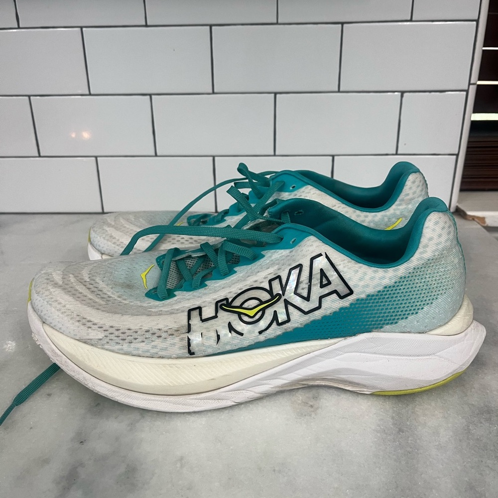 Hoka Teal and White Running Shoes